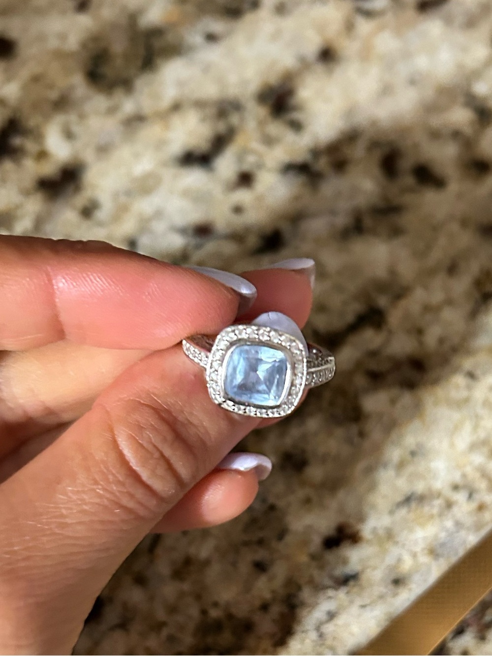 Silver Halo Blue Gemstone Ring - Women's Jewelry